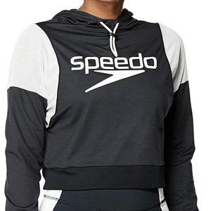 Speedo Womens Large Vintage Gray Mesh Black Cropped Sweater Pullover Hoodie